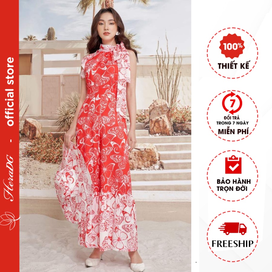 Jumpsuit Buộc Nơ Cổ HeraDG Chất Liệu Vải Cao Cấp Thiết Kế Dáng Quần Dài Ống Rộng Giúp Hack Chân, Tôn Vóc Dáng SJSBA005
