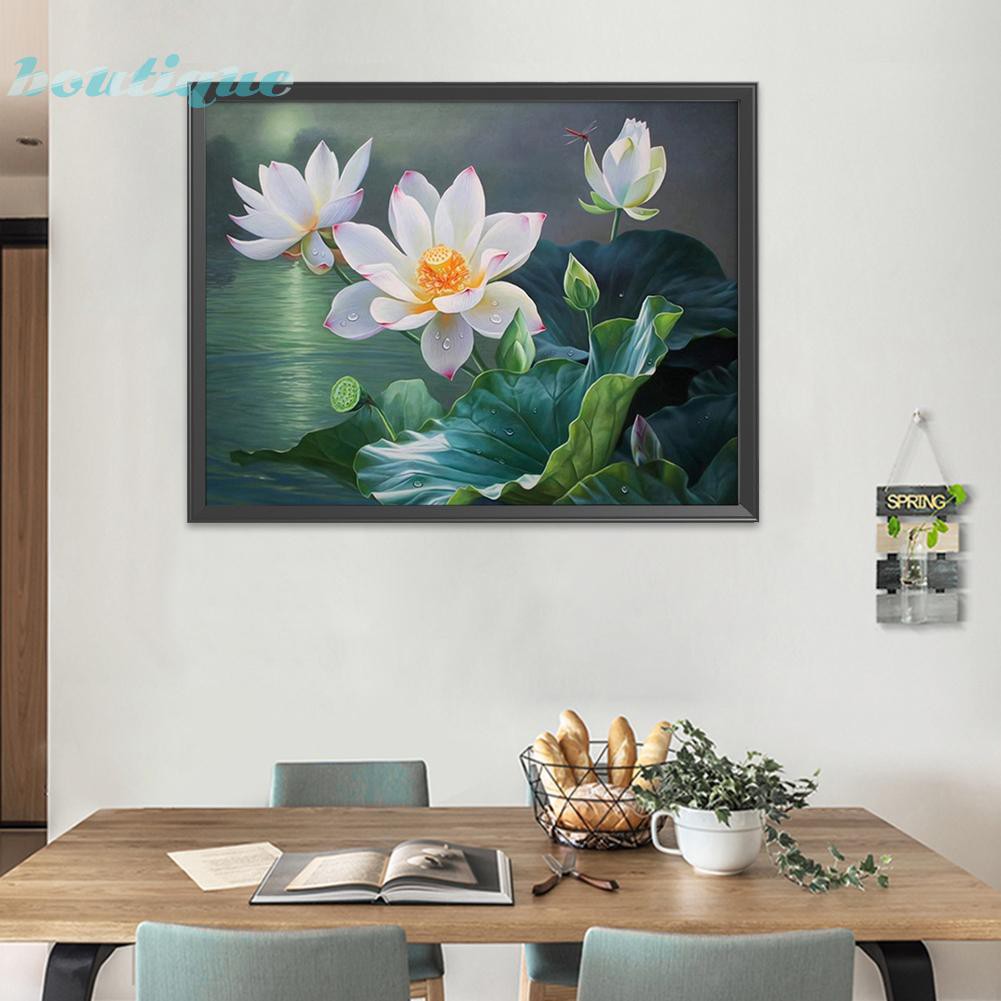 Bộ Tranh Thêu Chữ Thập Hình Hoa Sen 11ct 50x40cm