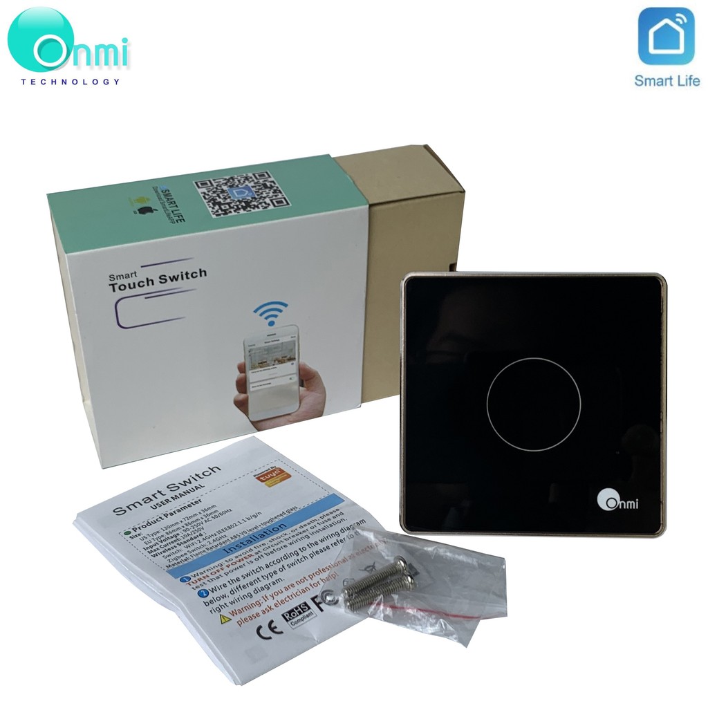 Bán sỉ - Công tắc điện cảm ứng wifi thông minh viền nhôm, công tắc điều khiển từ xa tuya smart ONMI dùng app điện thoại