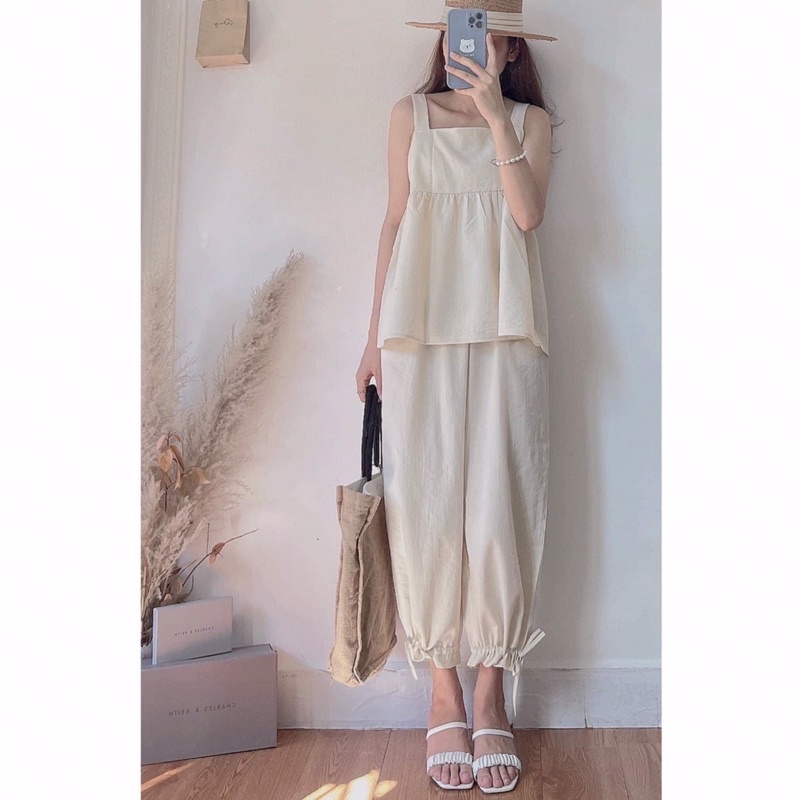 [Ảnh thật/Video] Set Áo Hai Dây Quần Rút Ống Siêu Đẹp