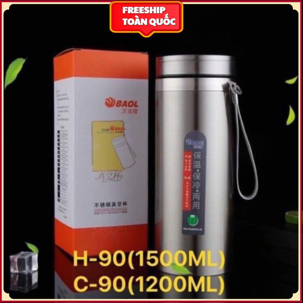 Bình giữ nhiệt Bao L 1200ml inox 304 giữ nhiệt đến 12 giờ siêu dày dặn có dây đeo kèm lưới lọc . .