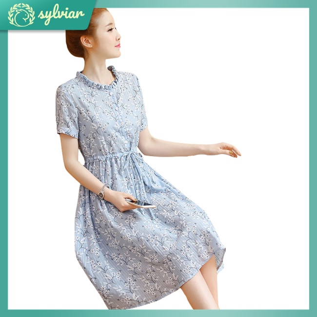 [sylviar] Đầm Bầu Dáng Rộng Dài Vừa Mềm Mại Thoáng Khí Họa Tiết Hoa Nhỏ Giản Dị