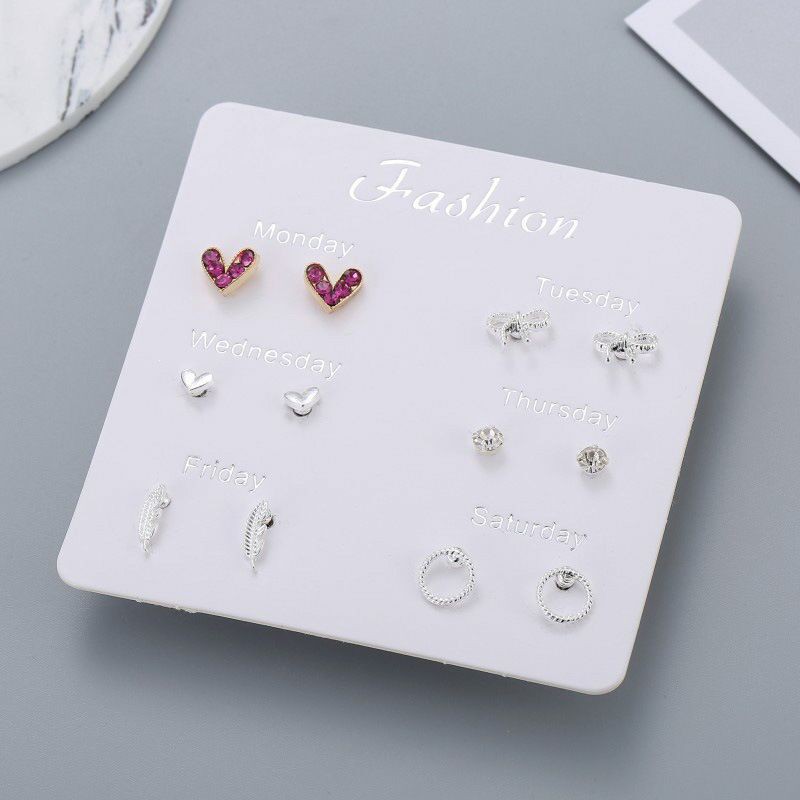 Bộ 6 khuyên tai kiểu dáng đơn giản phong cách Hàn Quốc