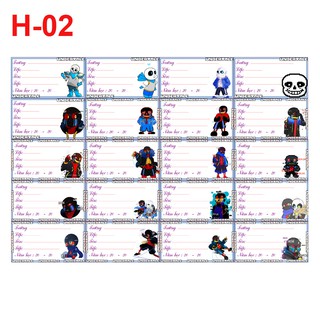 Nhãn vở sans undertale game (1 set 20 nhãn vở khác nhau)