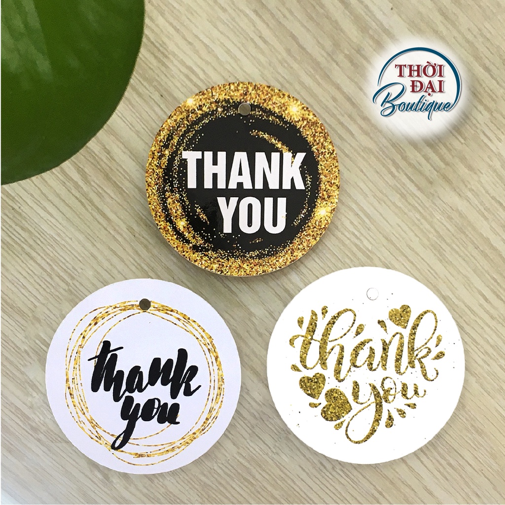 100 Tag / Thẻ Treo "Thank You" Tròn In Hình Kim Tuyến Lấp Lánh Blink Blink - 3 Mẫu