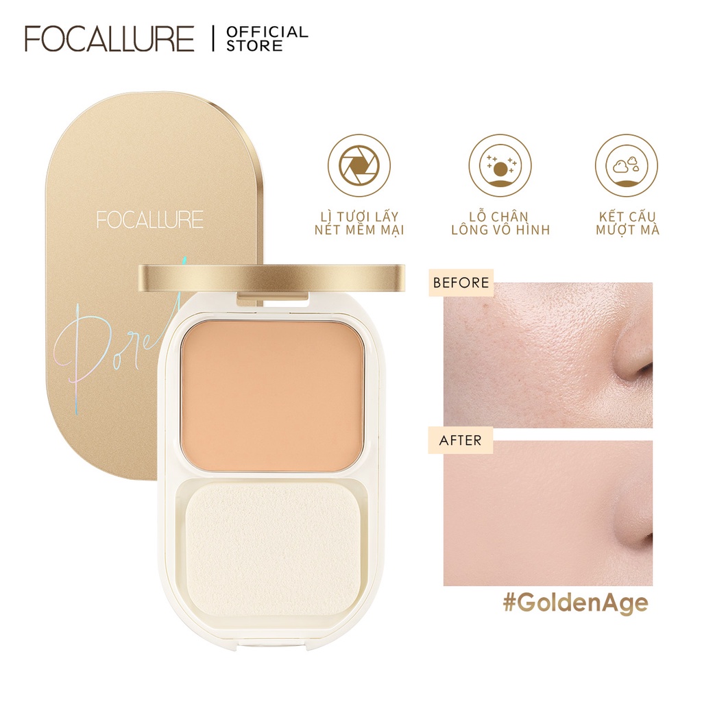 Phấn phủ Focallure Golden lâu trôi không thấy lỗ chân lông mềm mại và nhẹ 10g | BigBuy360 - bigbuy360.vn