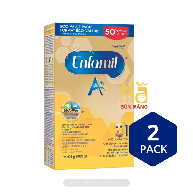 Sữa Enfamil A+ số 1 Canada, bổ sung DHA và canxi, hộp 992g