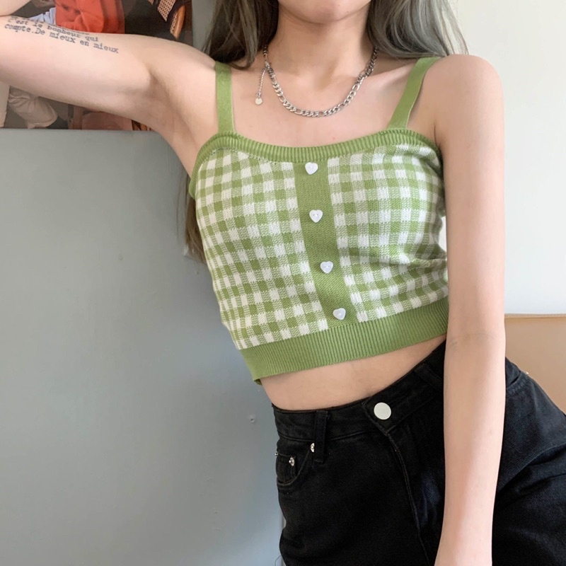 Áo hai dây croptop kẻ caro