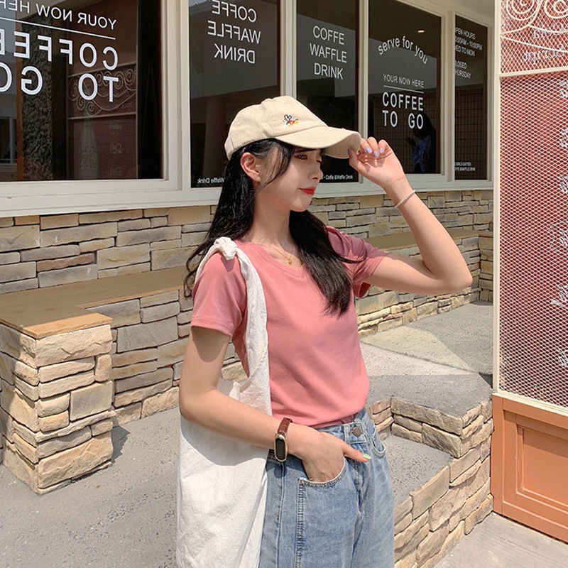 Áo Thun Ngắn Tay Màu Trơn Thời Trang Hàn Quốc