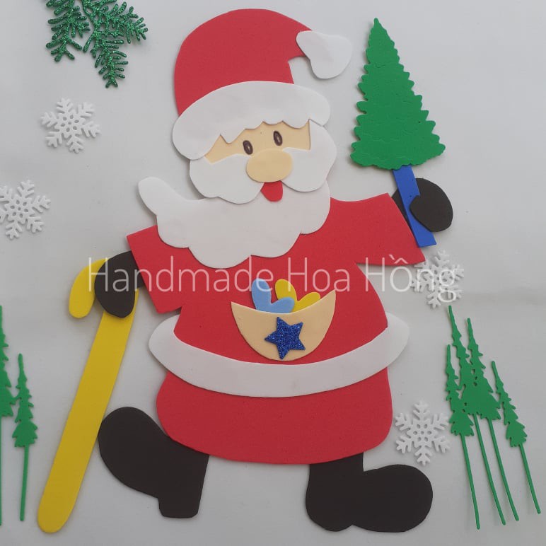 1 hình ông già noel bằng giấy xốp, 24 x 17cm - Hình trang trí giáng sinh, noel, trang trí lớp học, mẹt dây mây