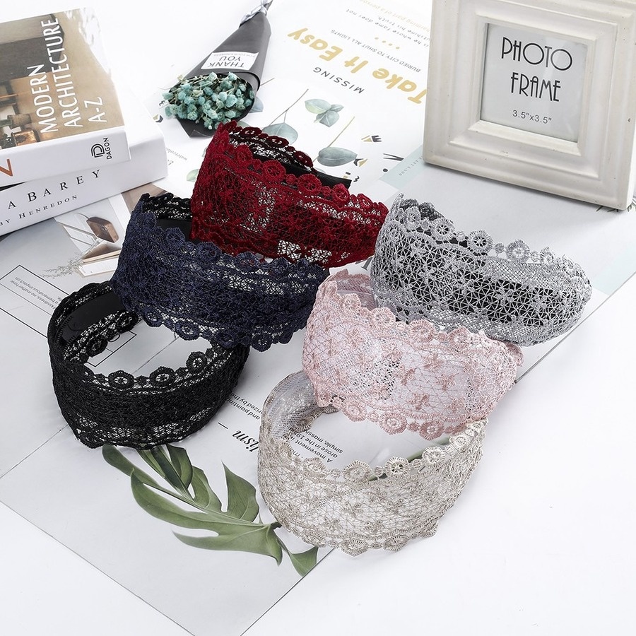 Băng đô cài tóc bản rộng phối lưới phong cách Hàn Quốc thời trang dành cho nữ