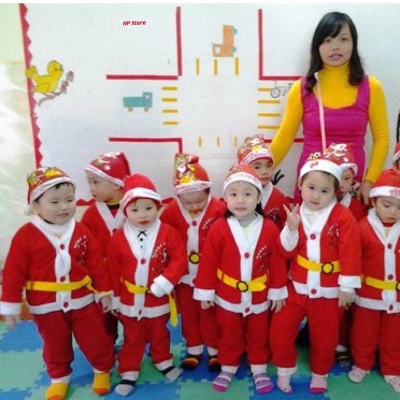 Bộ Quần Áo Ông Già Noel + Tặng Nón Bé Trai, Gái 18->25 Tháng-Quần Áo Hóa Trang Noel Giáng Sinh