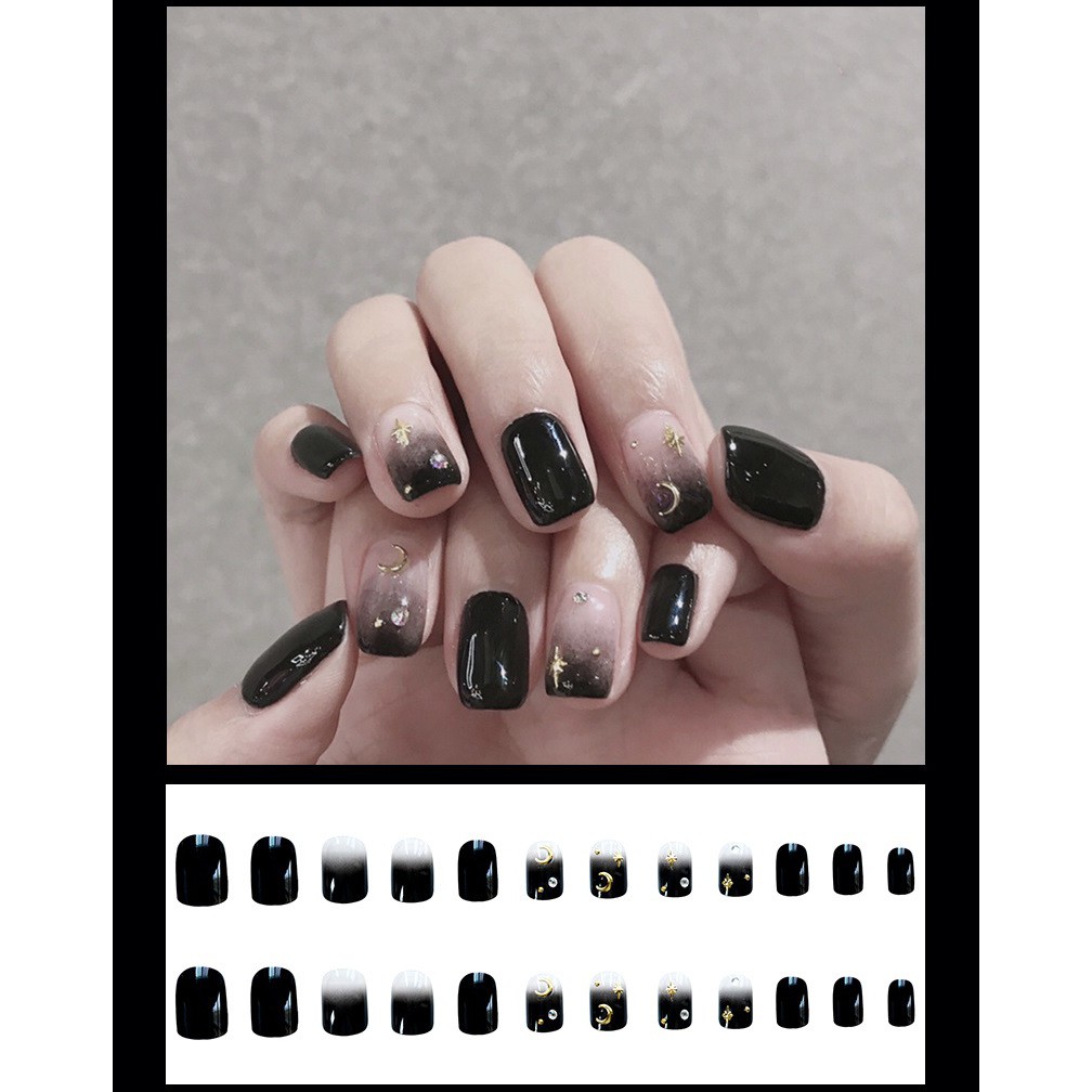 Bộ 24 móng tay giả đen ombre