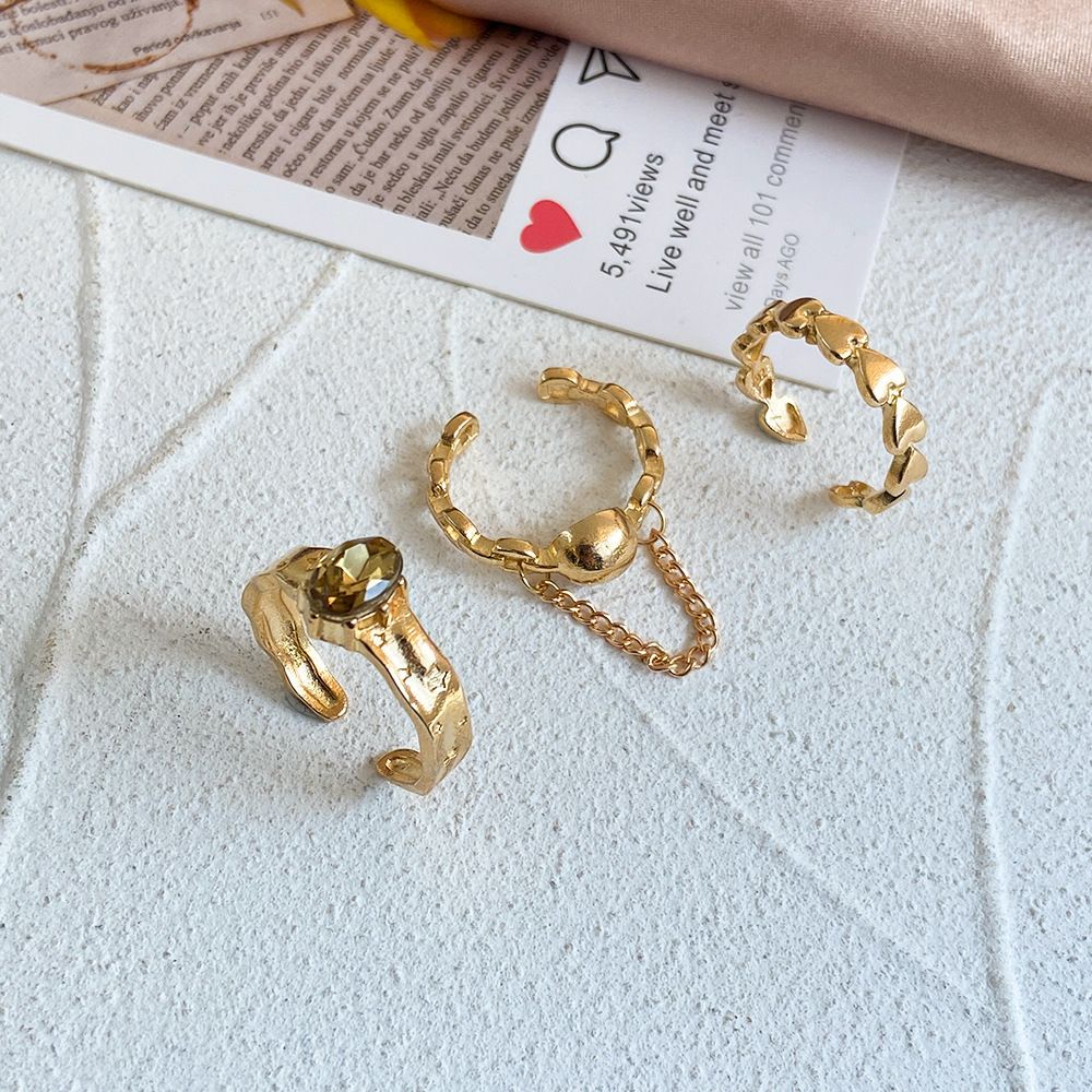 Set 3 / 5 Nhẫn Đeo Ngón Tay Bằng Hợp Kim Phong Cách Punk Hàn Quốc Đơn Giản Có Thể Điều Chỉnh