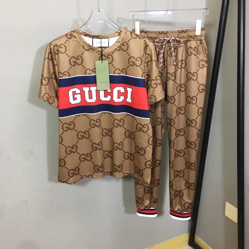 Bộ thể thao nữ cao cấp thương hiệu Gucci GC/GG gồm áo thun và quần dài in hình con hổ thời trang trẻ trung