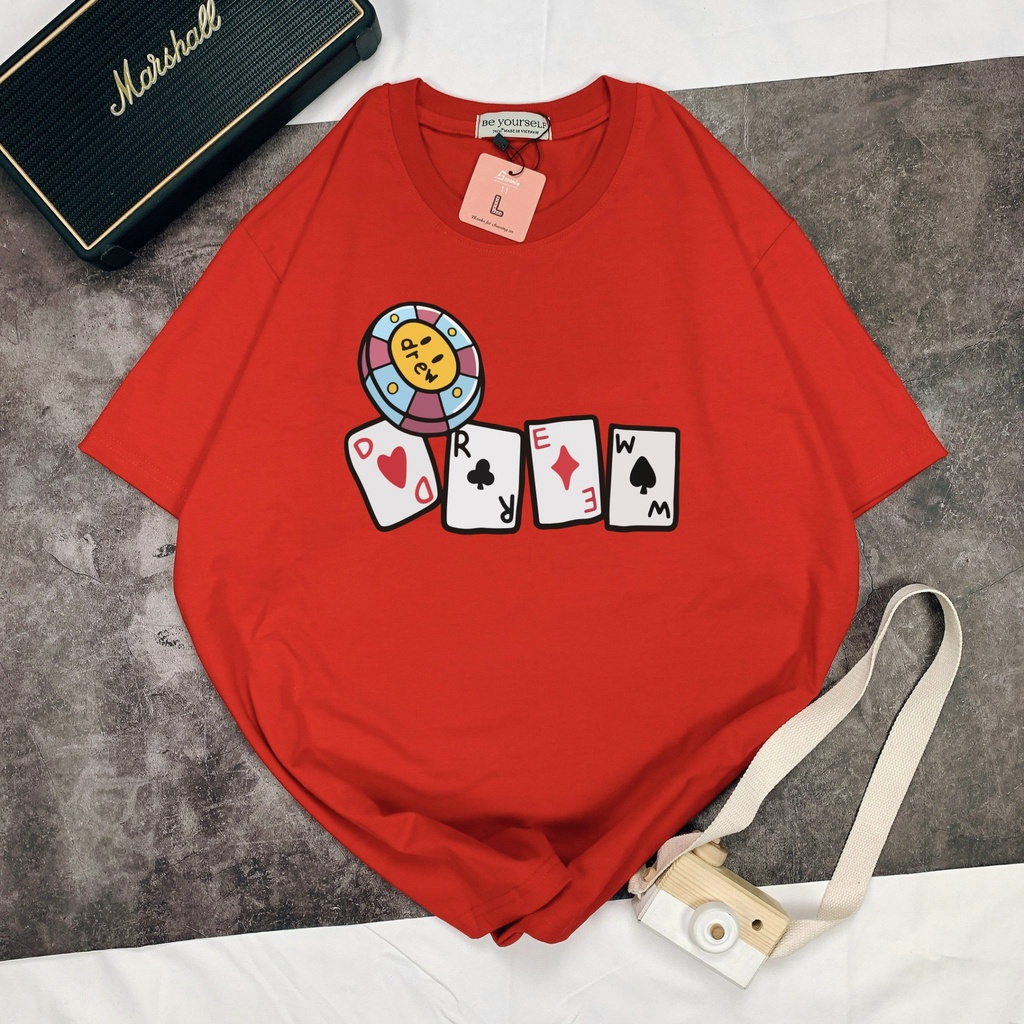 Áo thun tay ngắn in họa tiết Tết Drew lá bài unisex full size M L XL - Hình thật shop chụp