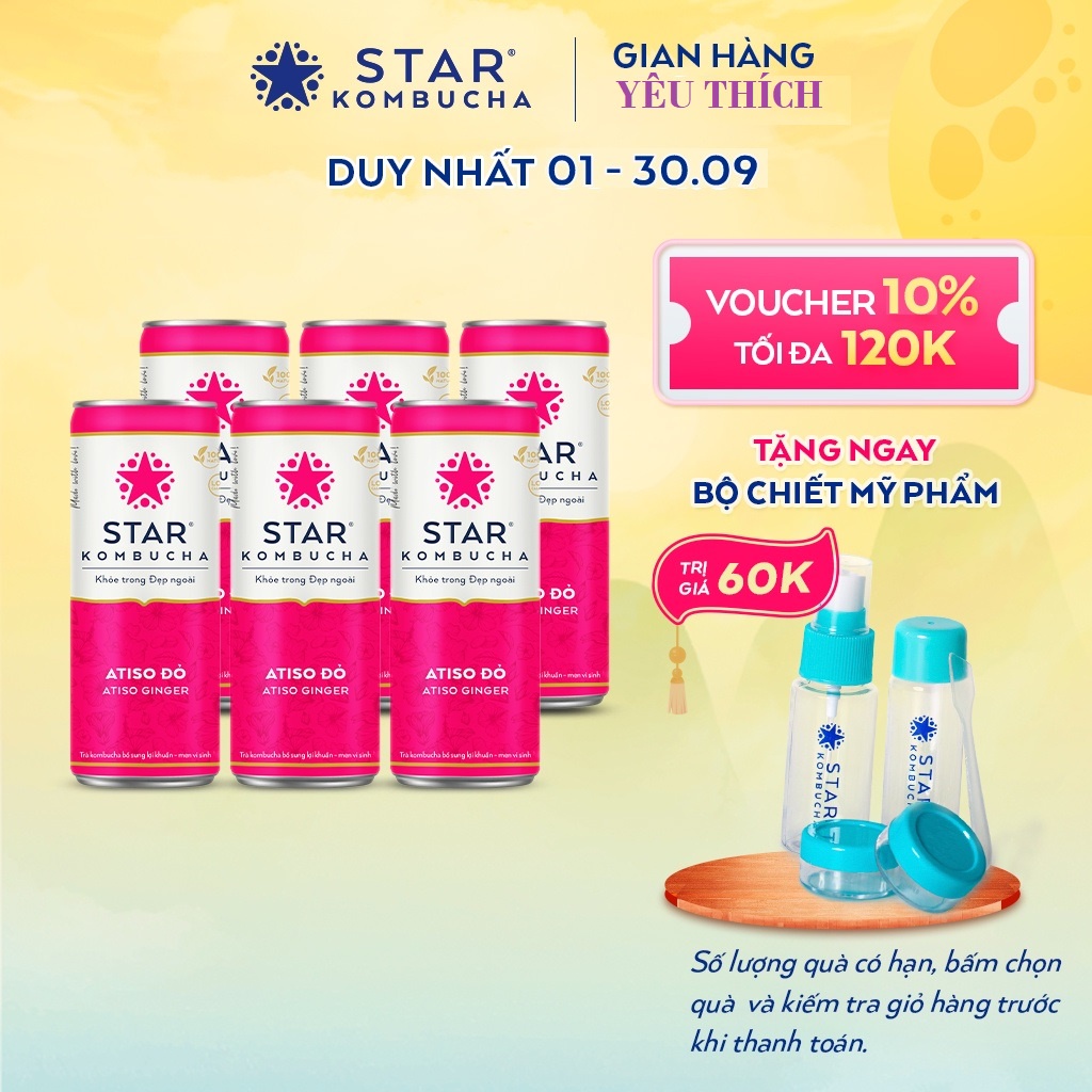 Lốc 6 lon thức uống lên men STAR KOMBUCHA Atiso đỏ / Atiso Ginger (250ml/lon)