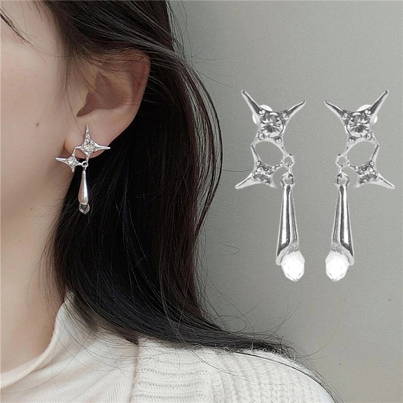 1 Đôi Bông Tai Hình Giọt Nước Đính Đá Phong Cách Hàn Quốc Thời Trang