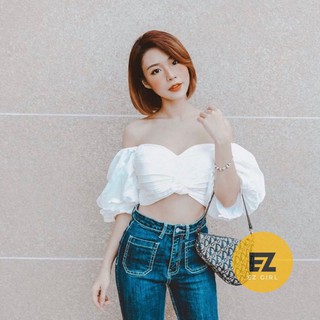 Áo bẹt vai tay phồng lưng thắt nơ