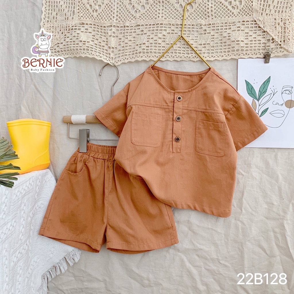 BERNIE - Bộ Thô Đũi Hàn Cổ Trụ Unisex Cho Bé Trai Bé Gái