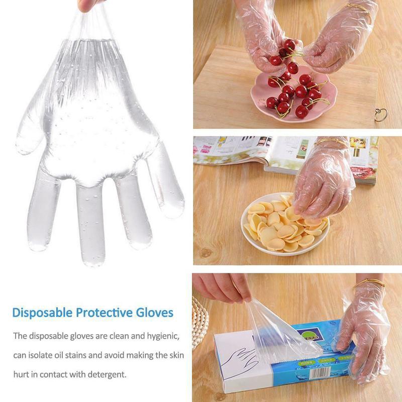 100/200 Pcs Eco-friendly Transparent PE Gloves/ Disposable Plastic Household Protective Gloves/ Restaurant Service, Kitchen Hygiene, Barbecue,One-off Food Processing Gloves