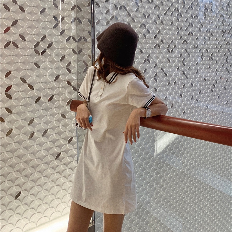 Đầm Cotton Ngắn Tay Cổ Polo Thời Trang Hàn Quốc Cho Nữ