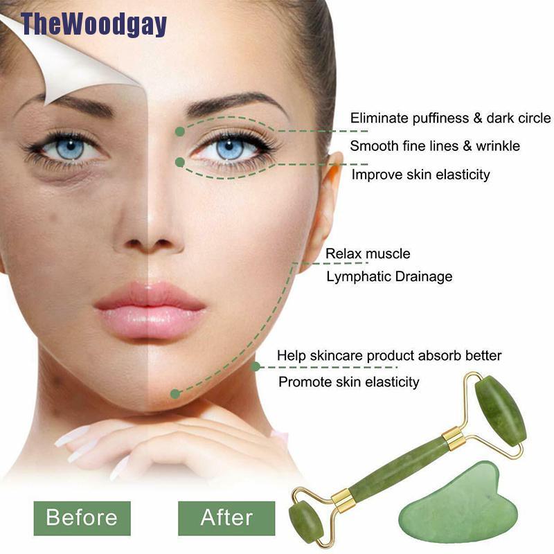 Con Lăn Và Đồ Cạo Bằng Đá Ngọc Bích Tự Nhiên Dùng Mát Xa Thư Giãn Cơ Thể