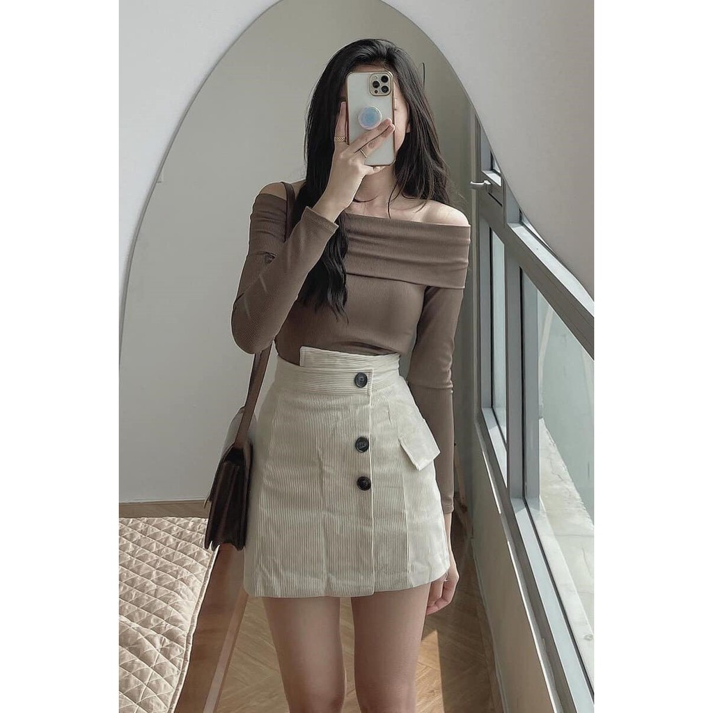 Áo trễ vai dài tay, co dãn tốt, vải tăm cotton cao cấp, hàng loại 1. Đủ size từ 40-65kg. Made by VIE fashion