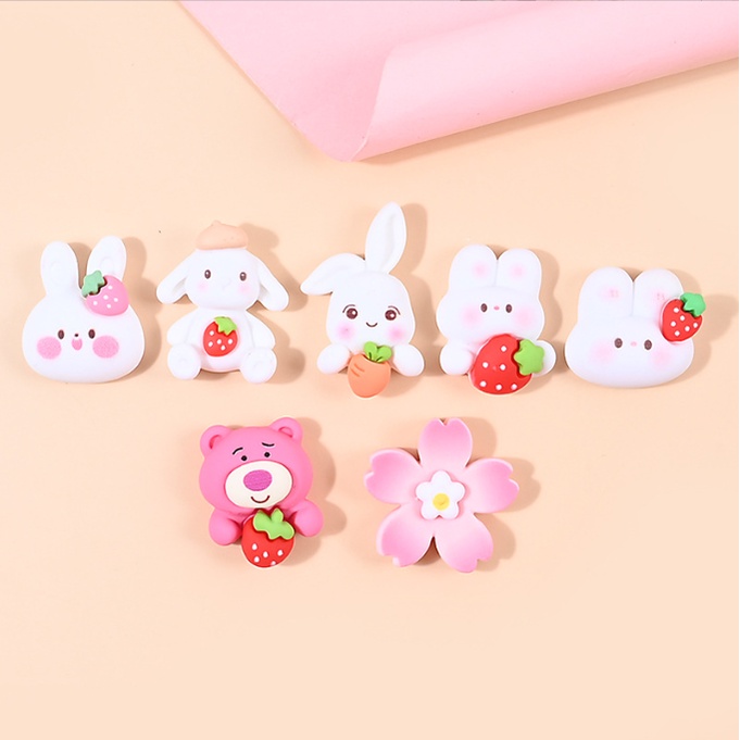 Sticker thỏ trắng gấu hồng Pink Bear và hoa đào gắn dép sục Crocs