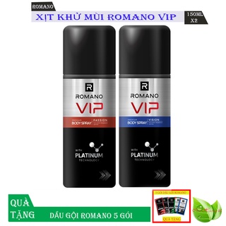 Romano: Combo 2 chai xịt khử mùi toàn thân cho Nam Romano VIP+Tặng 5 gói dầu gội