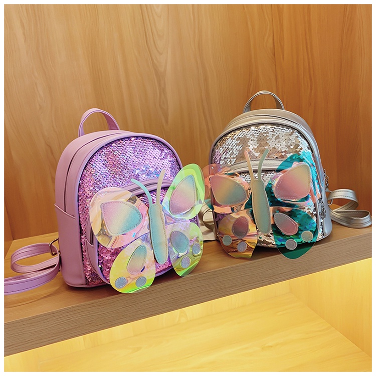 Ba Lô Da pu Mini Đính Kim Sa Lấp Lánh Xinh Xắn Cho Bé Gái