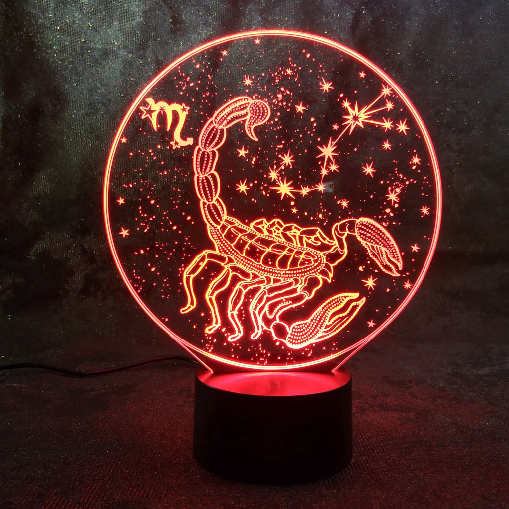 Đèn ngủ 3D trang trí 12 Cung Hoàng Đạo Zodiac - Thay đổi 16 màu, điều khiển bằng Remote