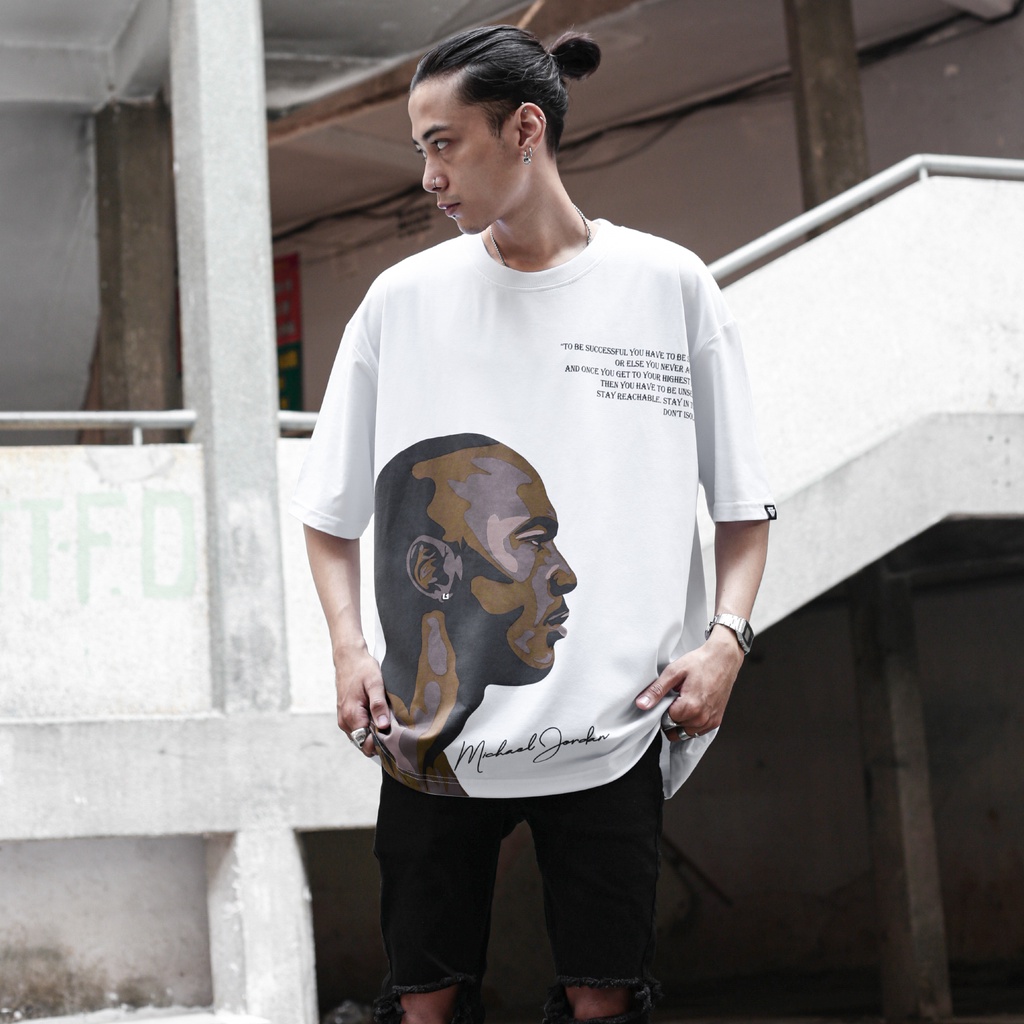 Áo Thun Michael Jordan Màu Trắng Hình In Sắc Nét Chất Liệu 100% Cotton Form Rộng Thoải Mái Unisex Nam Nữ