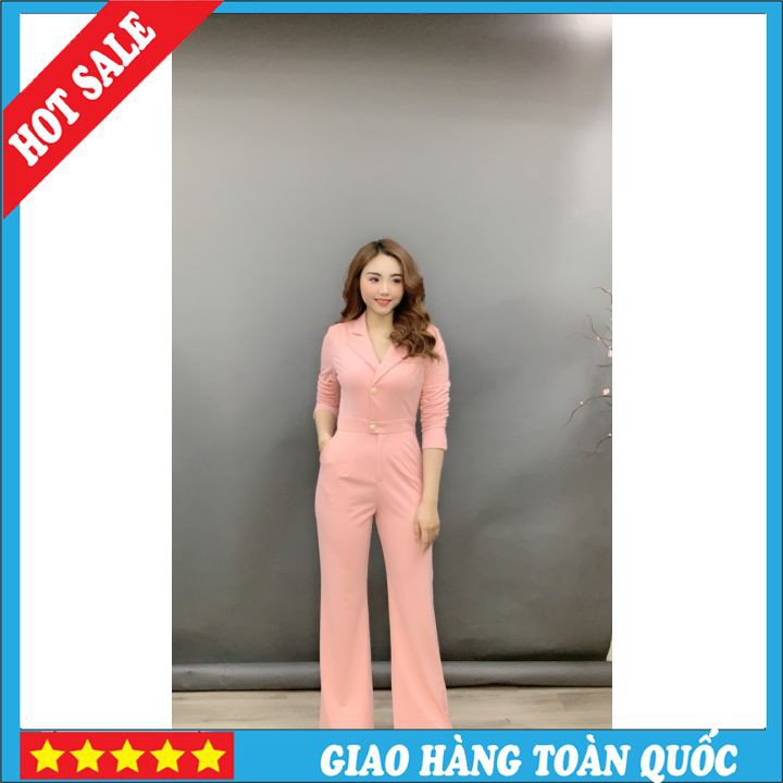 [HOT SALE] Jumpsuit Dài Thiết Kế Cổ Vest Tay Lỡ SG