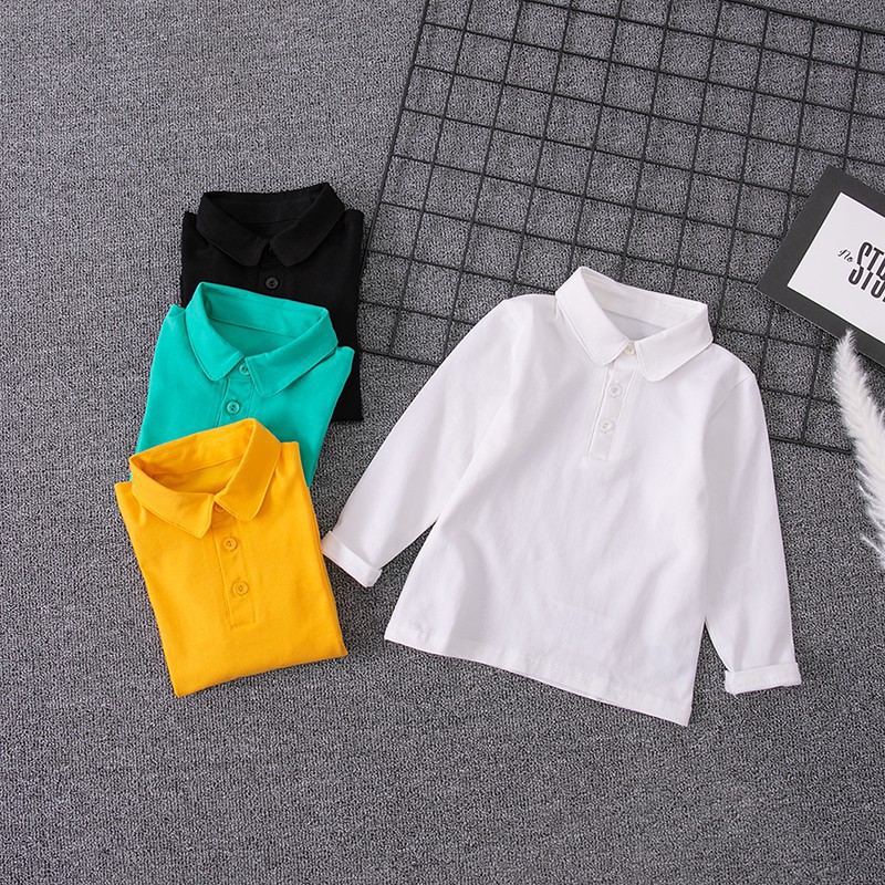 Boys Long Sleeve T-shirt White Pure Cotton Fashion Children's Polo Shirt Big Boys Top Korean Student Clothes Baby Clothes