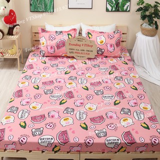 Bộ ga gối 3 món heo hồng họa tiết đáng yêu giá siêu rẻ