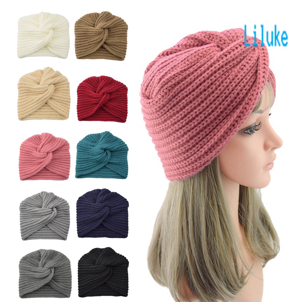 Mũ Beanie Dệt Kim Màu Trơn Co Giãn Tốt Thời Trang Thu Đông Cho Nữ