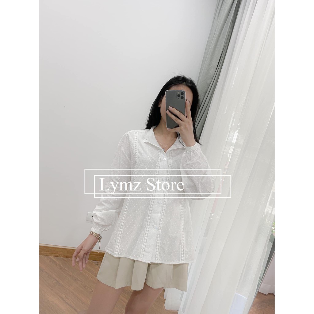 [Ảnh thật/Video] Áo sơ mi cổ tàu Ulzzang Quảng Châu Áo sơ mi trắng nữ tính - Lymz Store