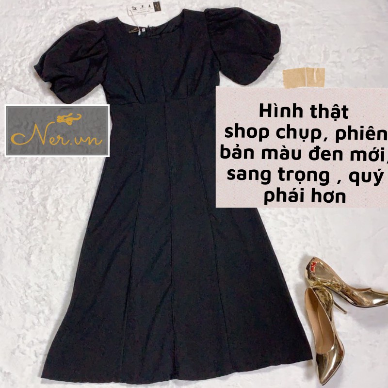 Đầm cổ tròn, tay phồng, thân phối gân sành điệu cao cấp.Dáng dài, Chất LINEN mát thấm hút mồ hôi, NER-N92