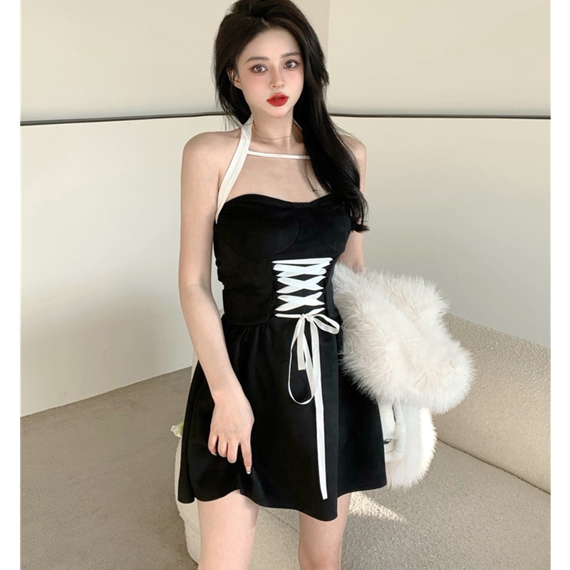 Đầm Mini Hai Dây Phối Ren Gợi Cảm Dành Cho Nữ