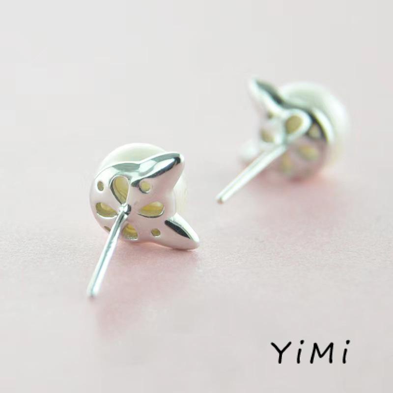 Bông Tai Bạc 925 Hình Tai Mèo Đính Ngọc Trai Dễ Thương Cho Nữ