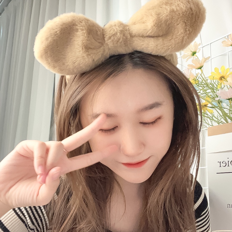 Băng Đô Cài Tóc Tai Thỏ Phủ Lông Chống Trượt Thời Trang Hàn Quốc Xinh Xắn Dành Cho Nữ