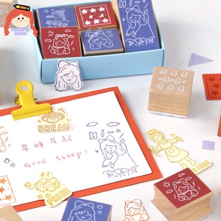 Set 5 con dấu gỗ in hoạt hình dễ thương