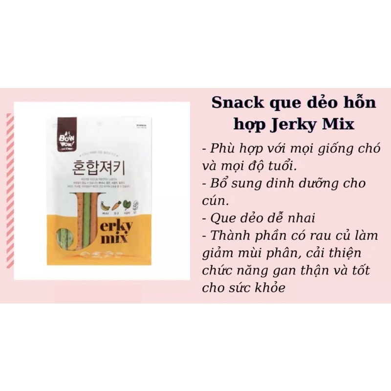 Bánh Thưởng BowWow Jerky Mix Cho Chó Mèo - Que Thịt &amp; Rau Củ Hỗn Hợp (Nhập khẩu Hàn Quốc)