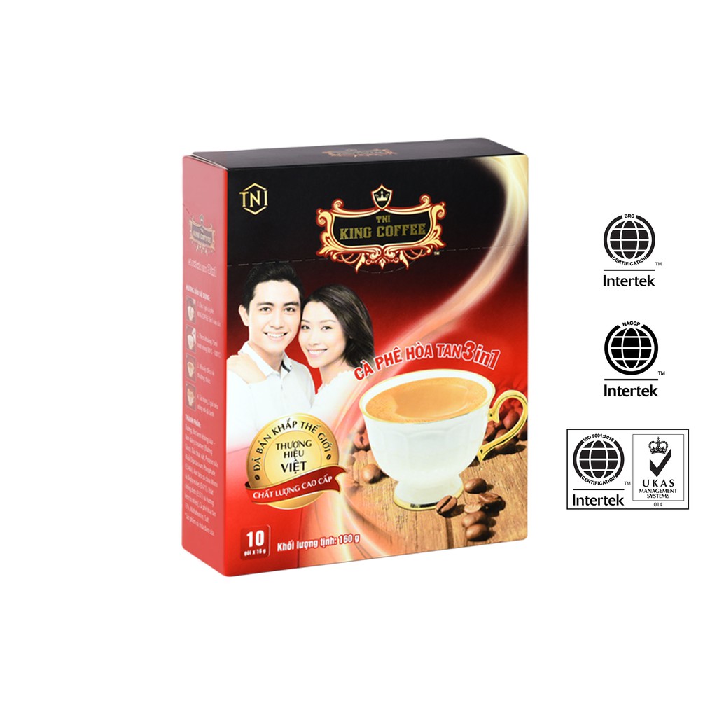 Cà Phê Hòa Tan 3IN1 KING COFFEE - Hộp 10 gói x 16g - Từ hạt café Arabica và Robusta