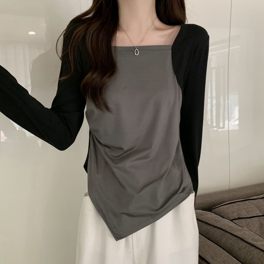 Áo Thu Đông Cỡ Lớn Màu Sắc Tương Phản Thời Trang