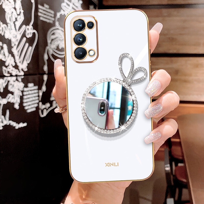Ốp Điện Thoại Mềm Tráng Gương Đính Đá Lấp Lánh Sang Trọng Cho OPPO Reno 5 Reno5 Pro
