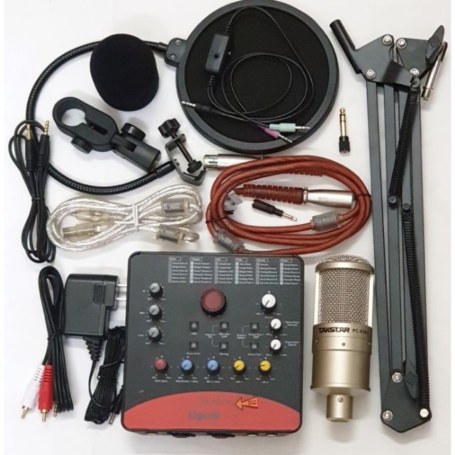 ComBo mic livestream hát karaoke takstar PC-k200,card icon,dây live 3 màu,màng lọc, chân kẹp nb39TẶNG Tai nghe PTM -D11