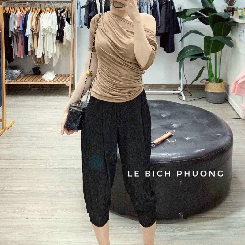 Áo thun dẻo rúm vạt bằng cộc tay, Áo kiểu ngắn tay rúm bên lệch vai CS1366 - NhiNhi Shop | BigBuy360 - bigbuy360.vn