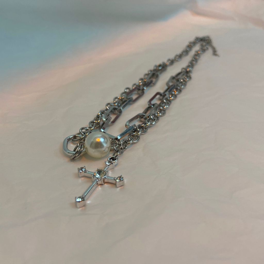 Vòng cổ Hai Lớp Đính Đá Và Ngọc Trai Phong Cách Hip Hop Thời Trang Cho Nữ